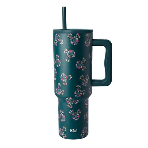 Simple Modern Disney 40 oz Tumbler with Handle and Straw Lid Insulated Reusable Stainless Steel Water Bottle Travel Mug Gifts for Women Her Trek Collection 40oz Mickey Mouse Floral Riptide