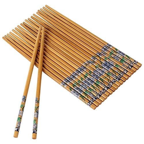Amigozz Set of 10 Pairs Designer Natural Round Bamboo Reusable Chopsticks, Size 9.5 Inch(Color & Design May Vary)