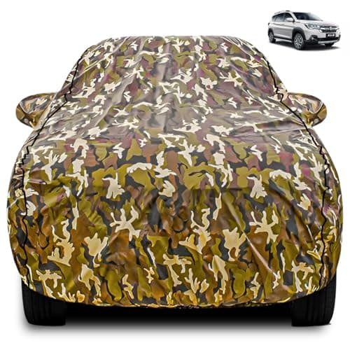 FABTEC Car Body Cover for Tata Punch Jungle Print with Soft Cotton Lining Waterproof Car Cover UV & Rain Protection with Mirror Pocket Bottom Elastic (Military/Camouflage Pattern)