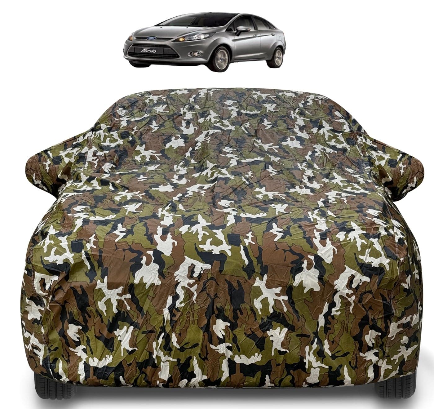 Auto Hub Car Cover Compatible with Ford Fiesta with Mirror Pockets and Soft Cotton Lining, Fiesta Cover Waterproof, Army