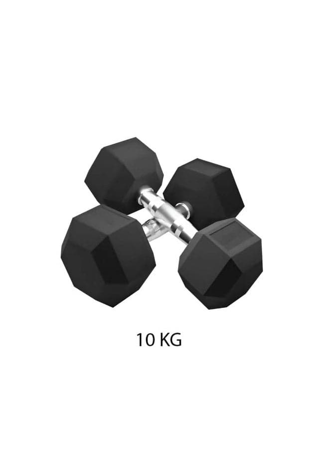 Gym Fitness Equipment Rubber Hex Dumbbell 2 Pc Black 10kg