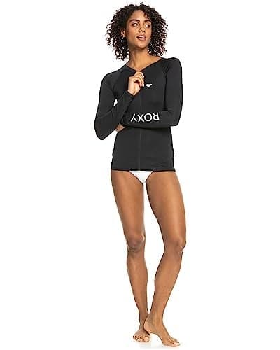 Roxy Womens Essential Long Sleeve Zipup Rashguard UPF 50 QuickDry Stretch Fit Rash Guard Swim Shirt Anthracite Small