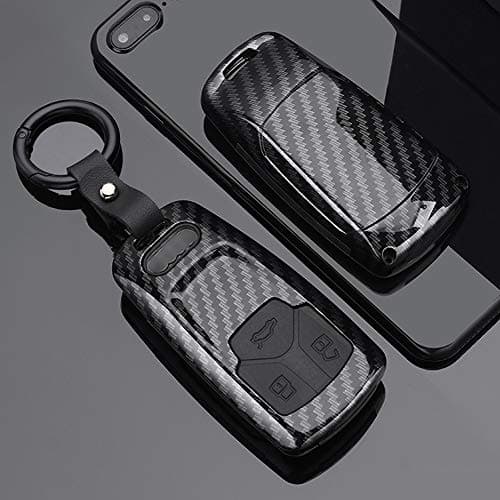 SANRILY 1Pcs Carbon Fiber Texture Car Key Cover for Audi A4 Q7 Q5 TT A3 A6 S5 B9 FV Keyless Entry Remote Keychian Holder ABS Full Protection Key Shell Case Black