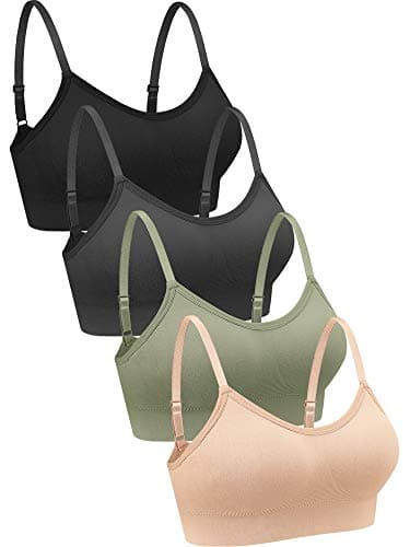 Geyoga 4 Pieces Neck Bralettes Wireless Cami Bra Tank Top Sports Bra for Women Girls(X-Large,Black, Green, Dark Grey, Pink)