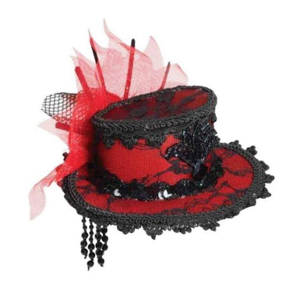 Rubies Red Mini Lace Hat with Hairclips for Adults, Women's No Size