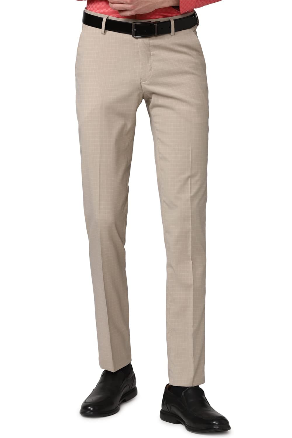 Peter England Men's Textured Everyday Signature Neo-Slim Fit Mid Rise Formal Trouser Khaki
