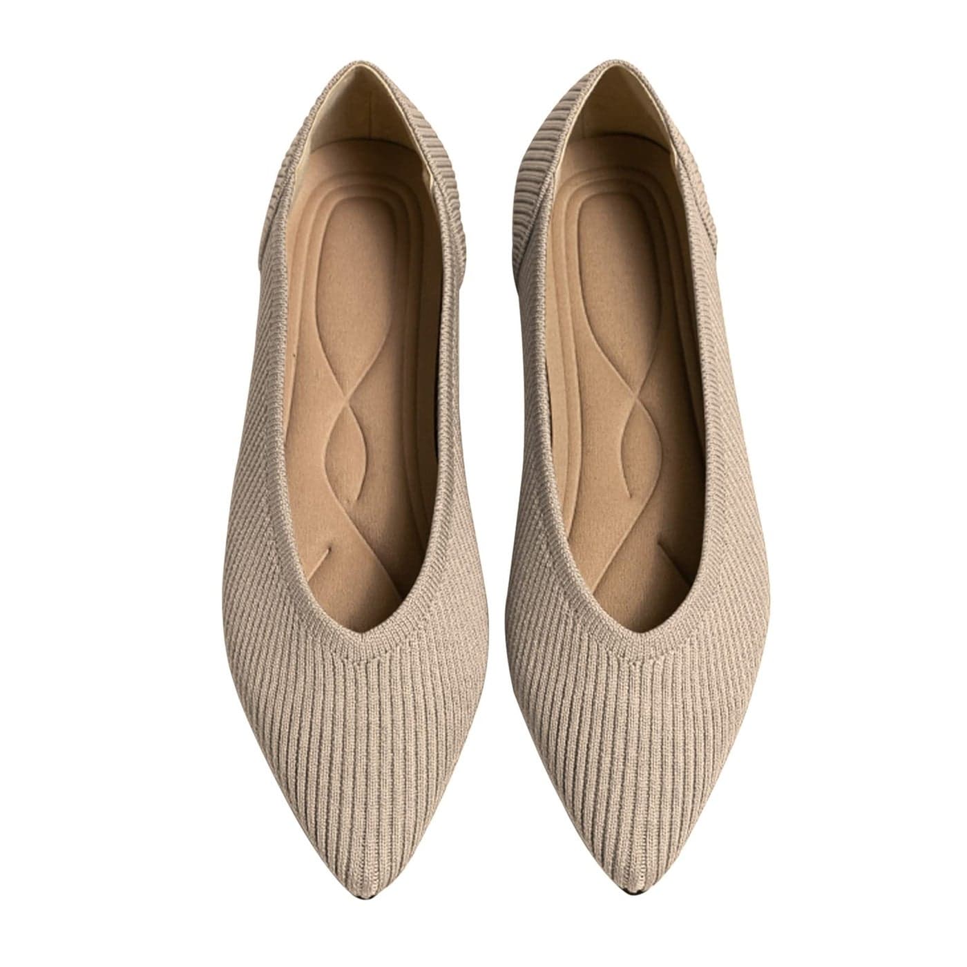 TINGRISE Womens Flats Shoes Pointed Toe Knit Ballet Comfortable Dressy Slip On Flat Beige US6
