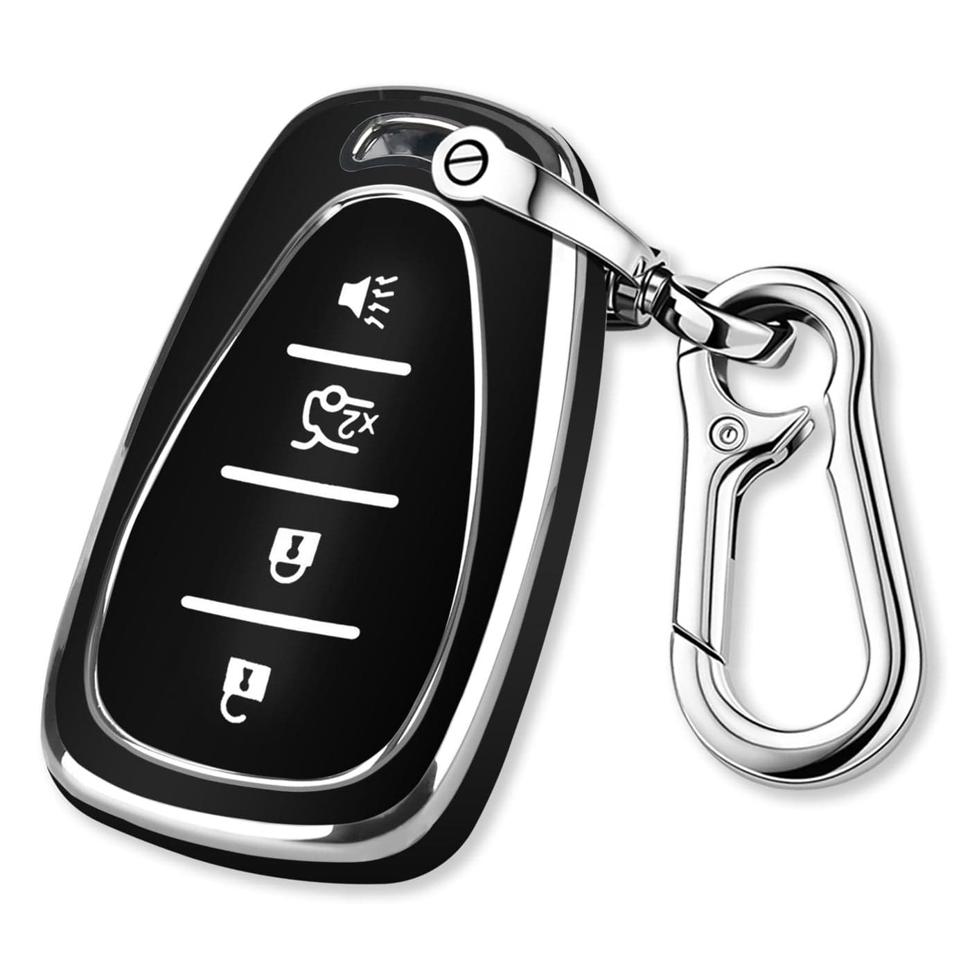QBUC for Chevy Key Fob Cover With Keychain Silver Trim Soft TPU Protection Case Compatible with 20162025 Chevy Equinox Malibu Camaro Cruze Blazer Traverse Trax 4 ButtonBlack