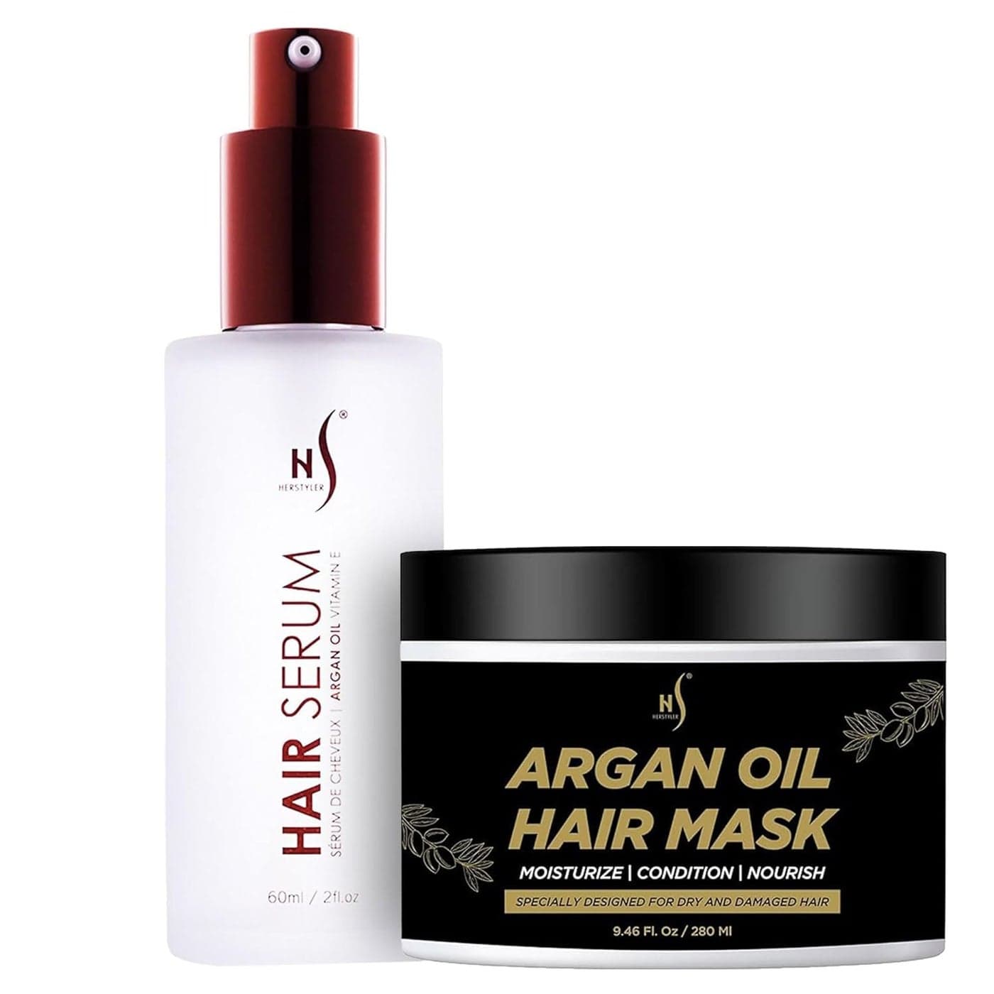 HerStyler Hair Mask And Argan Oil Hair Serum Set Deep Conditioning Mask For Soft Hair Texture Hair Mask Serum For Frizzy Hair Argan Oil Mask From Hair Care Set