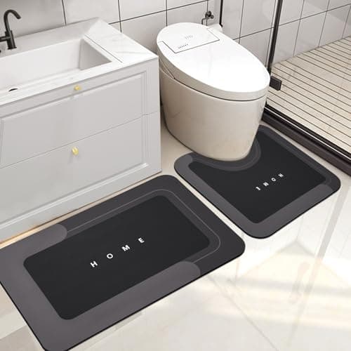 Housego 2PCS Absorbent Bath Mat Magic Rug Sets Quick Drying Bath Mat NonSlip Floor Rug Rubber Backed for Bathroom Kitchen Shower Sink Water Absorbent 197x236197x319 Black