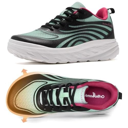 Women's Orthopedic Diabetic Wide Tennis Shoes: Plantar Fasciitis Orthotic Heel Spur Arch Support Ankle Pain Relief Sneakers, Absorbing Swollen Biking Road Running Shoes Black Grey Blue Size 8.5