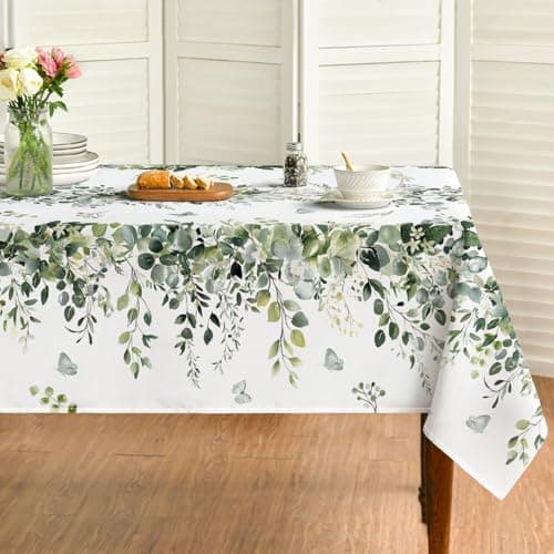 Horaldaily Spring Tablecloth 60×84 Inch Rectangular, Green Eucalyptus Washable Seasonal Table Cover for Party Picnic Dinner Decor