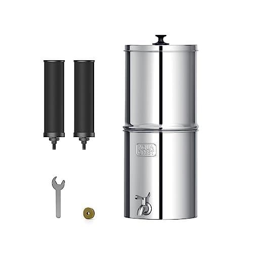 AQUA CREST TN-A Gravity Water Filter System, NSF/ANSI 42&372 Certified Black Carbon Filters, Reduce Lead and Chlorine, Stainless Steel Water System for Home, Camping, Emergencies, 2.25G