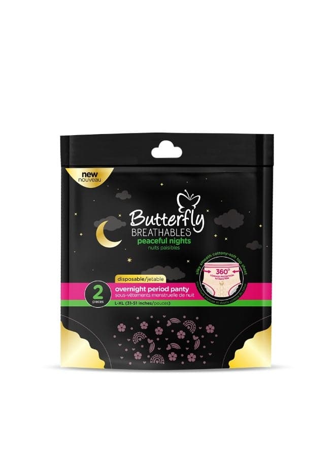 Butterfly Breathables Overnight Period Panty,L-XL, 2 Pieces