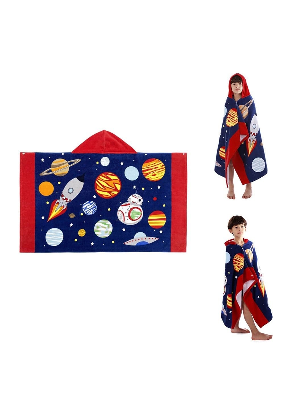 Toddler Beach Towel Kids Hooded Colorful 100% Cotton Towels for Boy Girl Shower Pool Child Cover ups 50"x30" Large Wrap Universe Pattern
