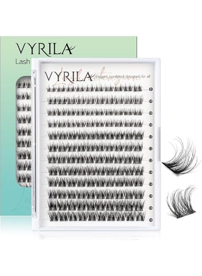 Lash Clusters 0.05mm Individual Lashes, 3D Wispy Lashes Clusters, 0.1mm Super Thin Band Resuable Natural Lashes,D Curl Faux Mink Lashes,120pcs Lash Extension (Green Joy-D-0.05-8-16mix)