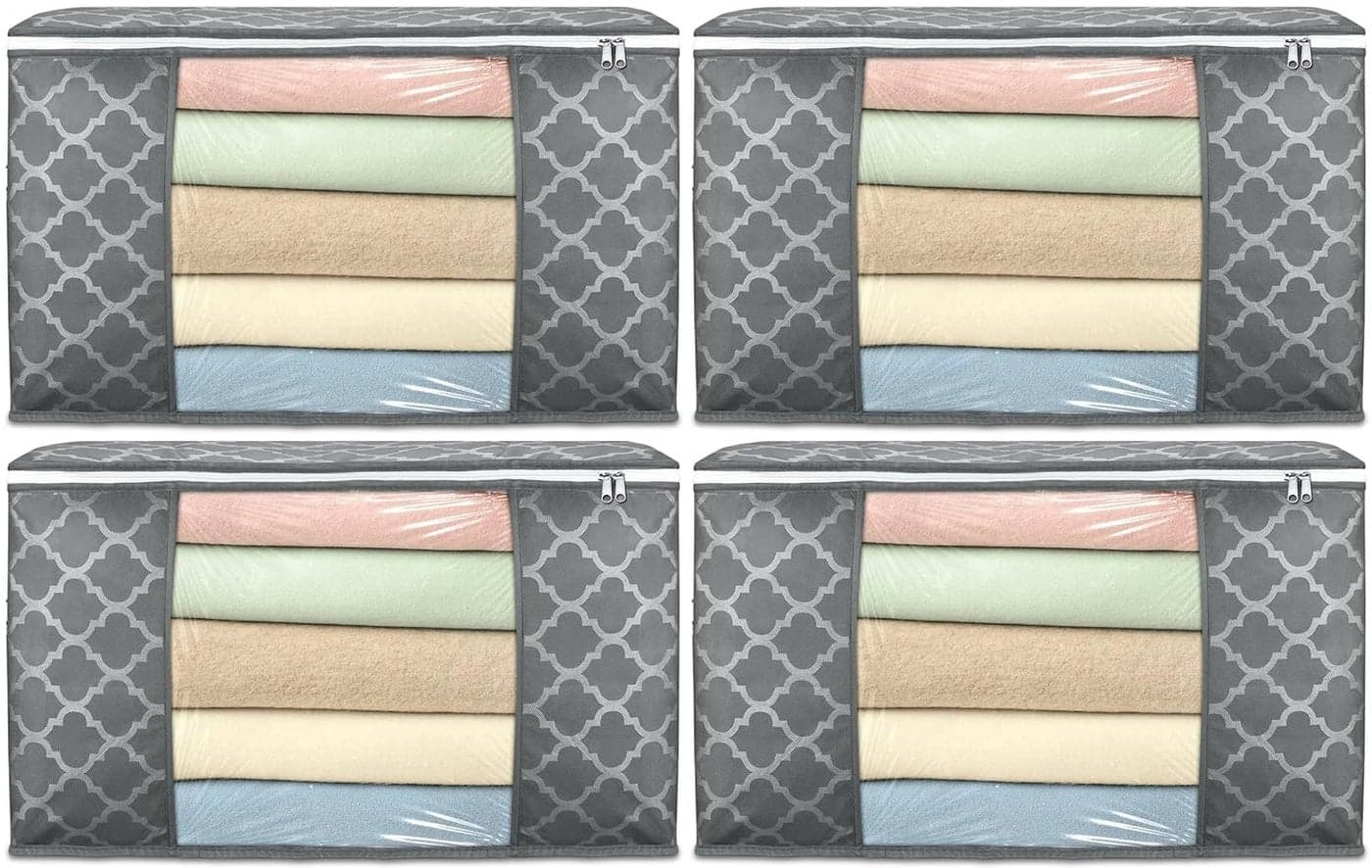Acnos Clothes Storage Organizer Grey Design White Chain 4 Piece Non Woven Large Size Cloth Cover Set Pack Of 4