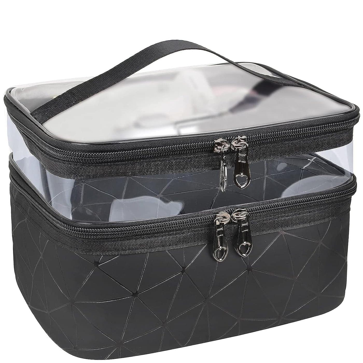 BIRZAR Makeup Bags Double Layer Travel Cosmetic Cases Make up Organizer Toiletry Bags Black
