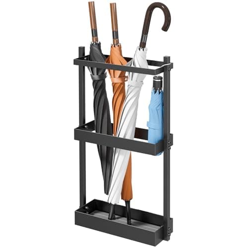 Kawaiita Umbrella Stand with Drying Stone Steel Umbrella Holder Rack Organizer for Entryway Mudrooms Office Black