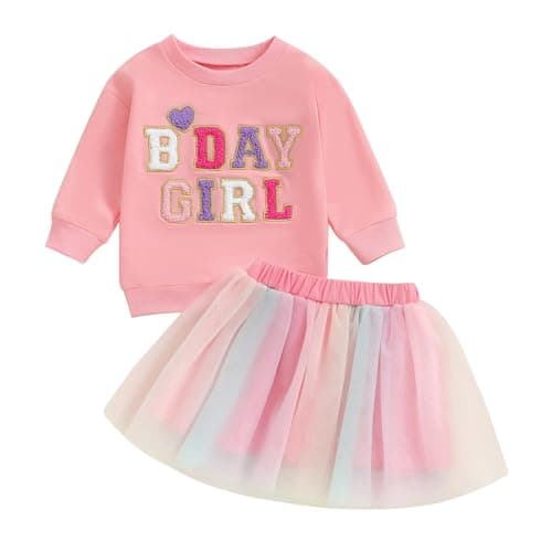 Kayotuas Toddler Baby Girl Birthday Outfit Birthday Girl Shirt and Tutu Skirt Set Cake Smash Outfits 2 Piece Fall Dresses Pink 1824 Months