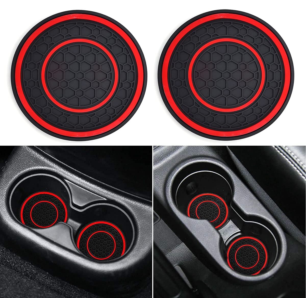 Auprite Car Cup Holder Coasters 2 Pack Universal Auto Anti Slip Cup Holder Insert Coaster Car Interior Accessories Red