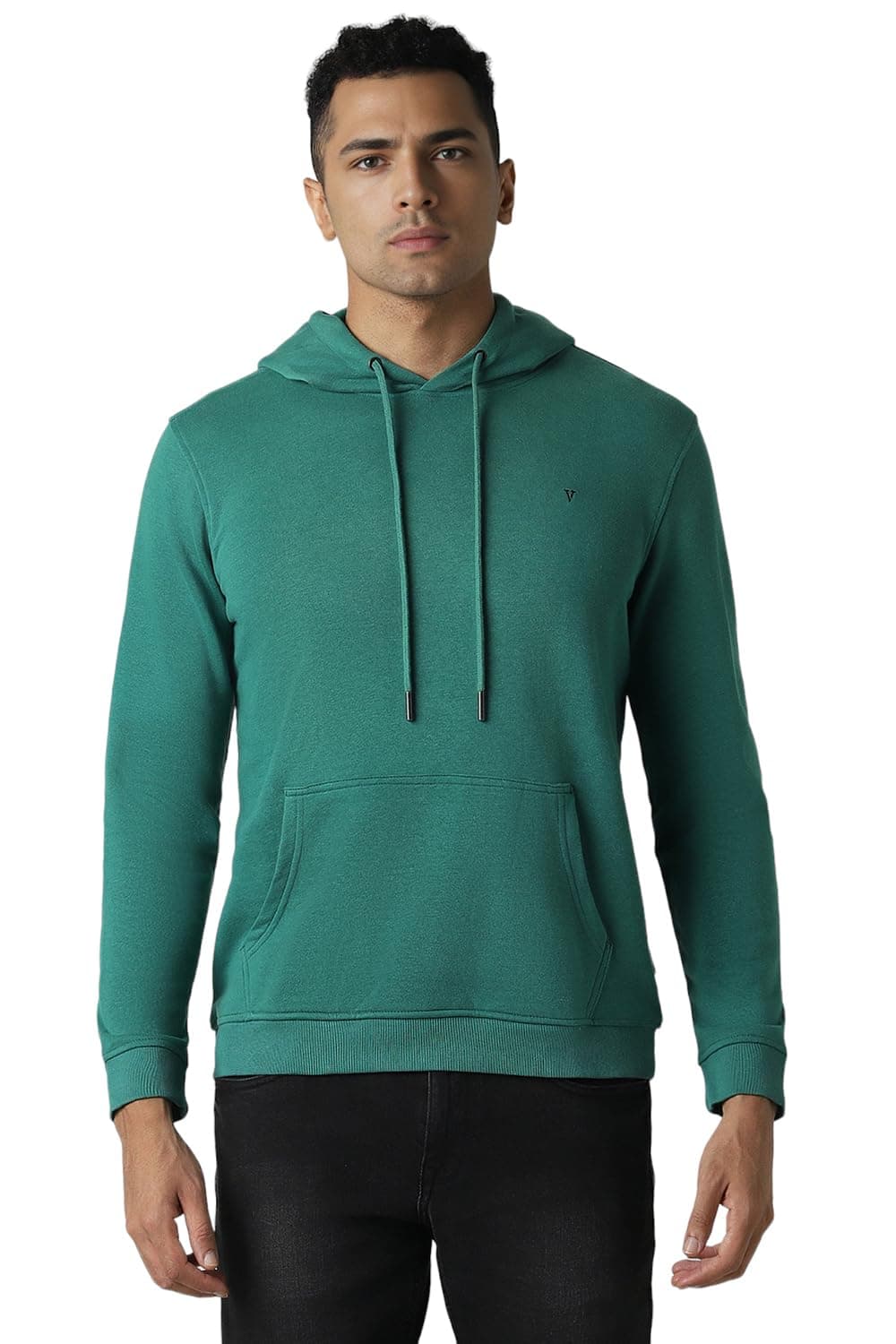 Van Heusen Men Green Solid Hooded Neck Sweatshirt
