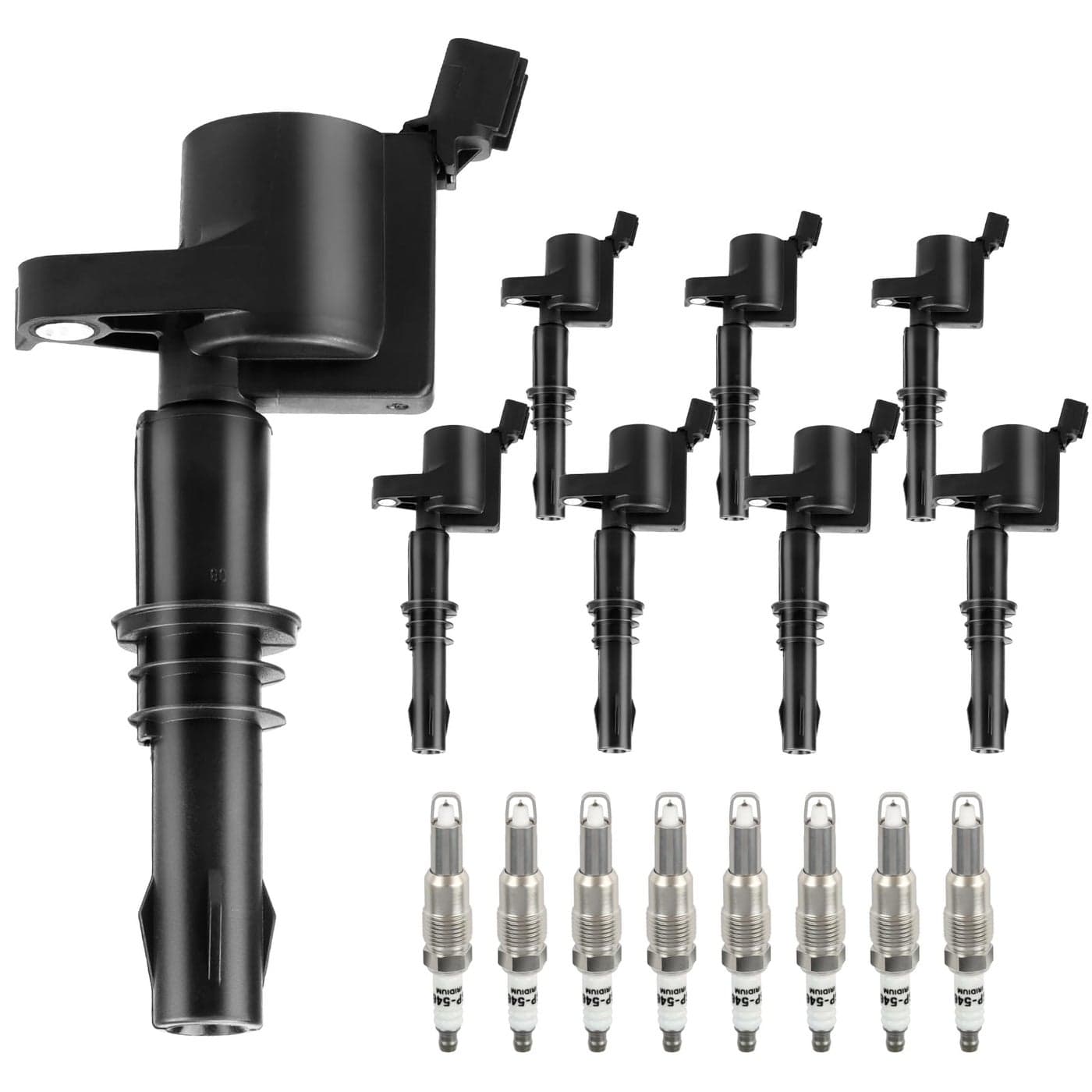 Ignition Coil Pack Spark Plugs Replacement for 54 V8 2004 2005 2006 2007 2008 Ford Lincoln Expedition F150 F250 Super Duty Expedition Explorer Mustang 54L FD508 DG511 Black Boot Pack of 8