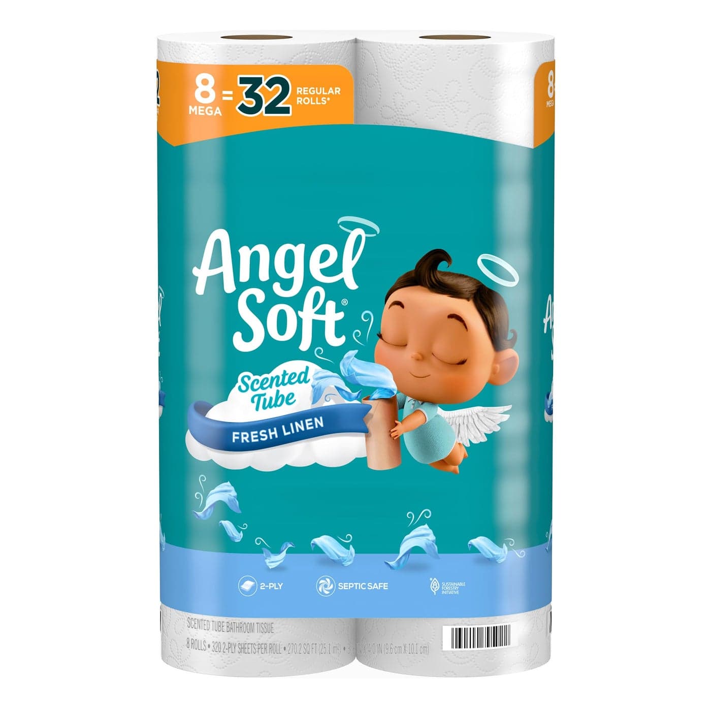 Angel Soft Toilet Paper with Fresh Linen Scented Tube 8 Mega Rolls 32 Regular Rolls Soft and Strong Toilet Tissue