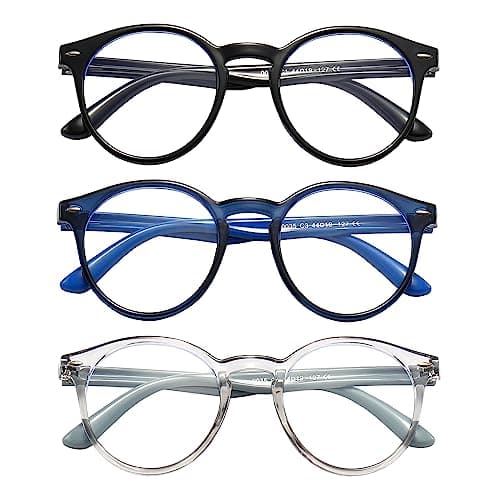 SANHOOPOLO Kids Blue Light Blocking Glasses 3 Pack Kids Computer Gaming Blue Blockers Glasses for Boys Girls Age 3-11 (Black + Dark blue + Light grey)