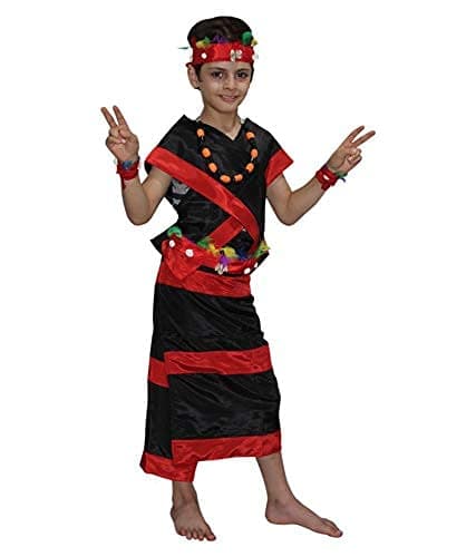 Kaku Fancy Dresses Silk Tribal Dance Costume Red & Black, 5-6 Years, For Boys