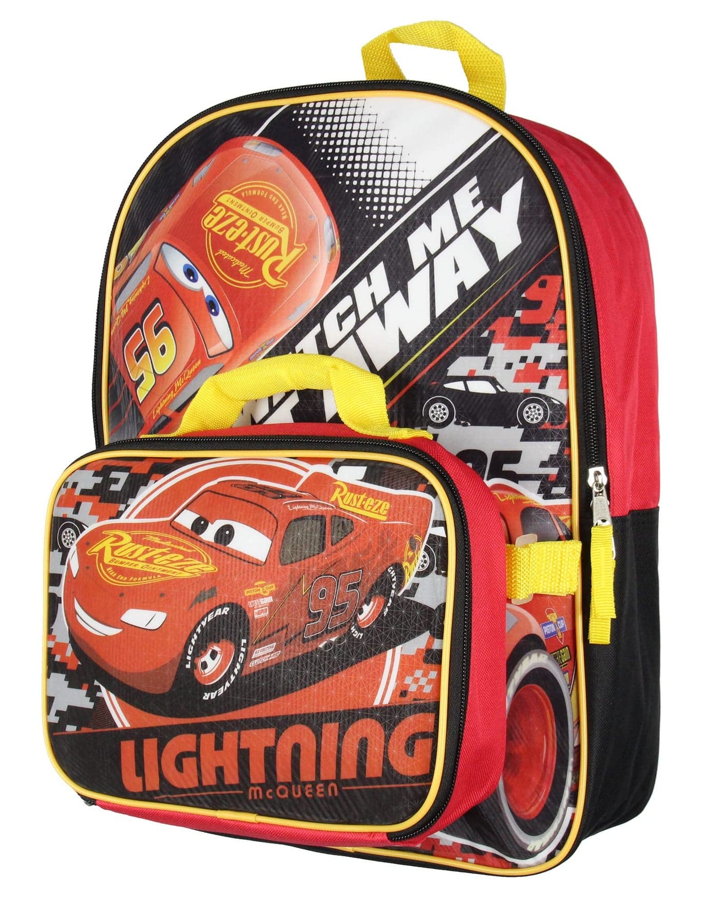 Disney Cars Lightning McQueen 16 Kids Backpack and Lunch Box Set For School or Travel