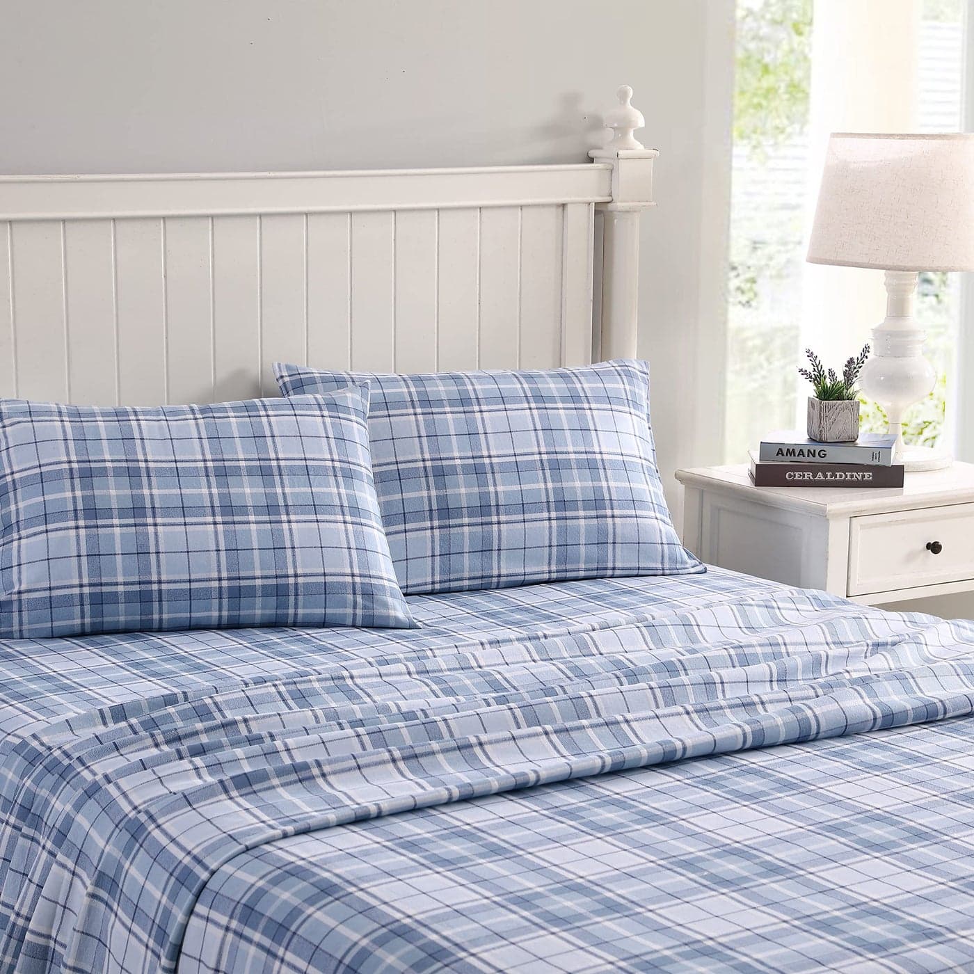 Laura Ashley Home Twin Sheets Cotton Flannel Bedding Set Brushed for Extra Softness Comfort Muholland Plaid Blue Twin