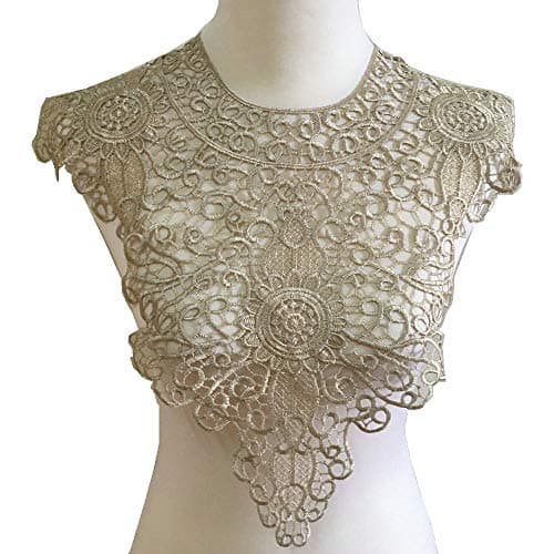 1pcs Embroidered Floral Lace Neckline Neck Collar Trim Clothes Sewing Applique Edge Light Coffee