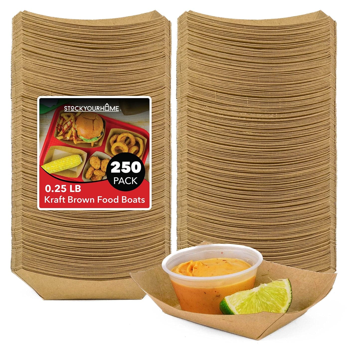 Stock Your Home 250 Pack Mini Disposable Brown Kraft Paper Food Trays 025Lb Concession Tray Serving Boats for Party Snacks Taco Bar Seafood Nachos Plates QuarterPound