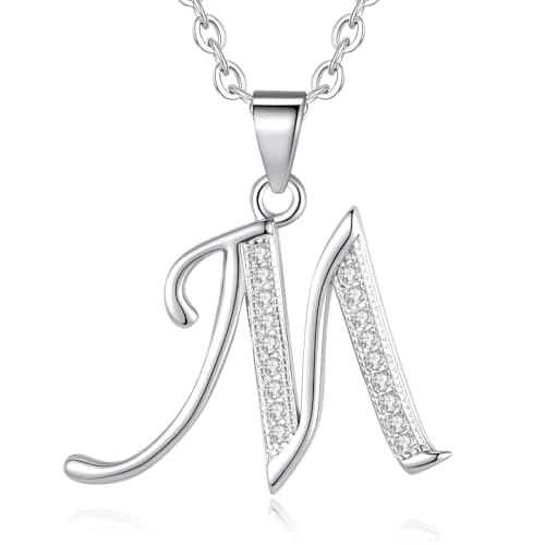 VIKI LYNN Initial Necklace for Women 925 Sterling Silver Letter pendant Necklace M with Cubic Zirconia Silver Letter Charm Necklace Anniversary, Birthday, Graduation Gift for Women, Mom, Her