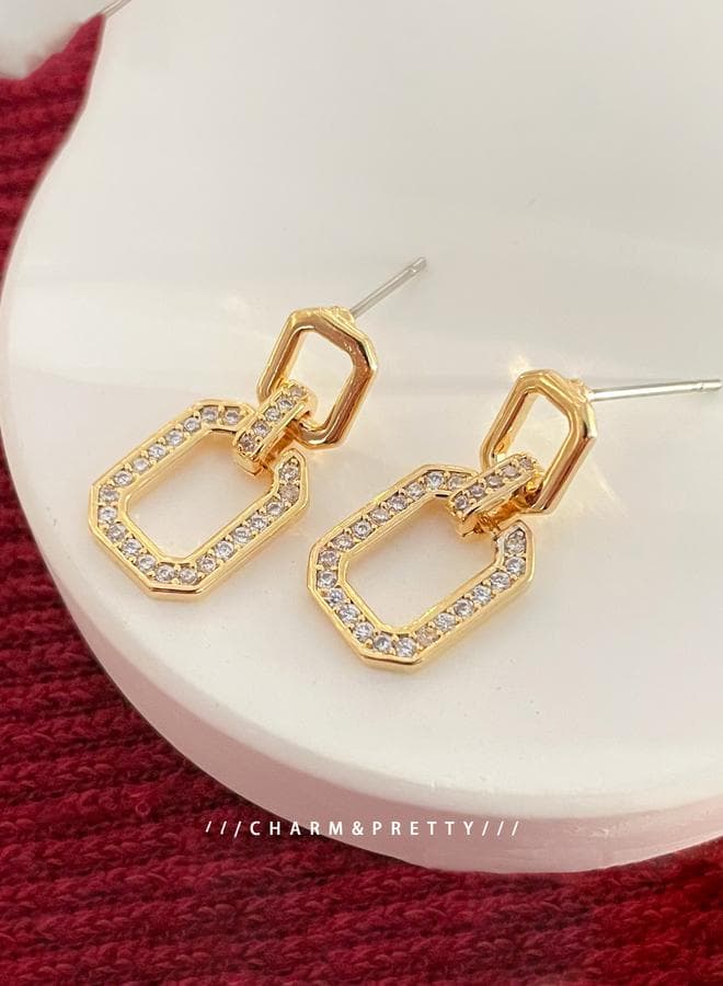 Take Two Gold Square Hollow Embellished Earrings
