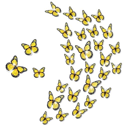 Chuangdi 48 Pcs Yellow Monarch Butterfly Decorations 3 Size Fake Butterflies Realistic Butterfly Craft Artificial Mariposas Wall Decor for Craft Wedding Home Birthday Party 32inch4inch47inch