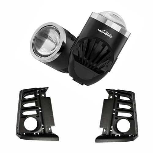 Audio Wheels 2" LED Projector Fog Lamp with Cover - 120W, Tri-Color (White/Warm/Yellow) | with Blue Tint Film | 12V/24V Fog Light for Car & Vehicle Modification | For Huyndai Verna 2023