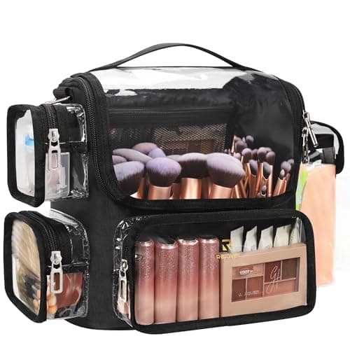 TANTO Makeup Brush Bag Makeup Artist Bag Makeup Brush Holder Travel Clear Makeup Bag Professional Cosmetic Bag Large Makeup Case Portable Storage Organizer Bag with Adjustable DivideShoulder Strap