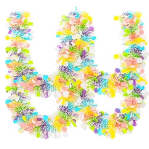 Gloreyan 33FT Easter Tinsel Garland Colorful Easter Egg Metallic Twist Tinsel Garland with Confetti Spring Hanging Tinsel Garland Decoartion for Easter Tree Stair Mantle Party Supplies