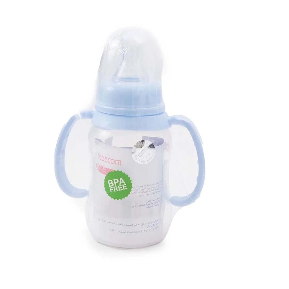 Bebecom Standard Pc Feeding Bottle With Silicone Head, Blue Handle 125Ml (A337)