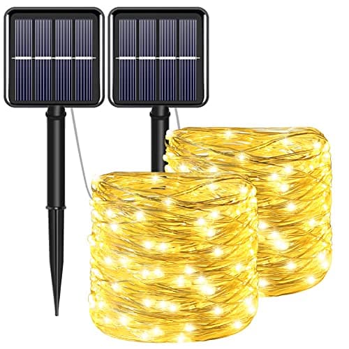 YAOZHOU Solar String Lights for Outside, Fairy Lights Outdoor Waterproof, Warm White 2Pack Total 200LED 66Ft 8 Modes Mini Small Solar Powered Lights for Christmas, Garden, Patio, Fence, Balcony