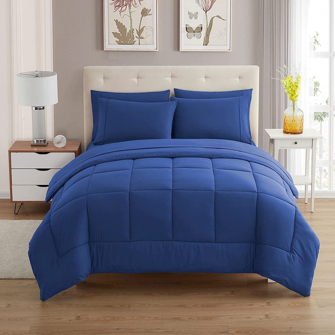 Sweet Home Collection 5 Piece Comforter Set Bag Solid Color All Season Soft Down Alternative Blanket Luxurious Microfiber Bed Sheets Royal Blue Twin