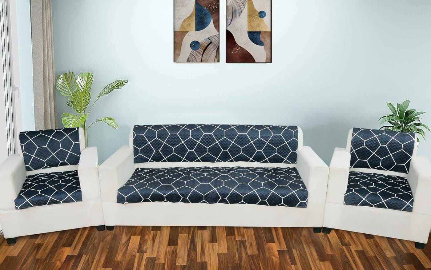 AMAZE ATTIRES Printed Sofa Seat Cover for 5 Seater with Heavy Antiskid Backing & Easily Machine Washable Sofa Seat Runner for Couch - (27x24 Inches - 4 Pieces, 27x72 Inches - 2 Piece) Solid Abstract
