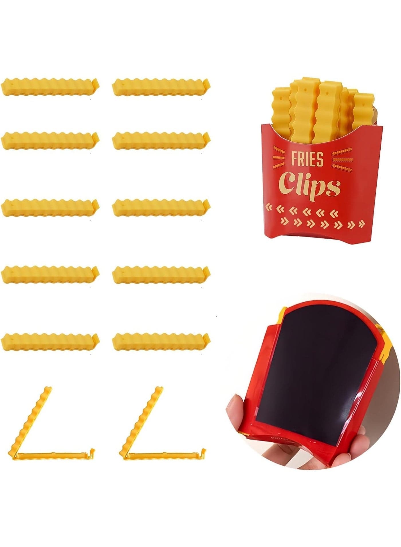 Fun Fries Magnetic Clips Set of 12, Food Sealing Clips for Fridge, Novelty Fries Shaped, Securely Seal Bags, Kitchen Accessory