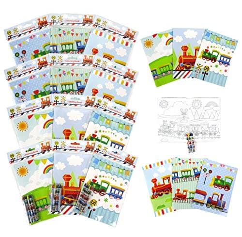 TINYMILLS Train Coloring Book Set with 12 Coloring Books and 48 Crayons Train Birthday Party Favor Bag Filler Rewards Classroom Party Chugga Chugga Two Two Party Favors