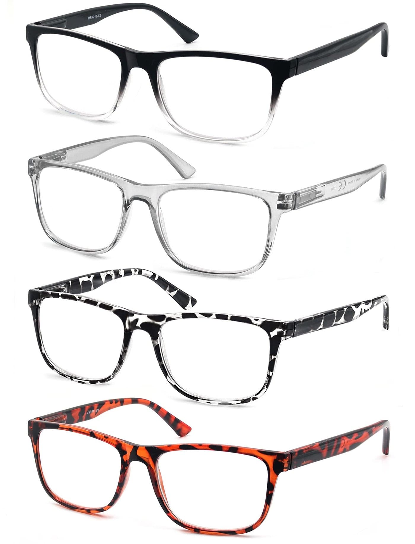 MODFANS Oversize Reading Glasses 175 for Men WomenLarge Readers Men Square Frame Lightweight Spring Hinge Arm Mixed Color with 4 Pouch
