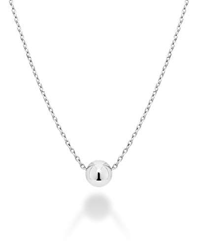 Miabella 925 Sterling Silver or 18Kt Yellow Gold Over Silver Italian 5mm Slide Bead Ball Pendant Necklace for Women Chain Made in Italy (Length 18 Inches, sterling silver)