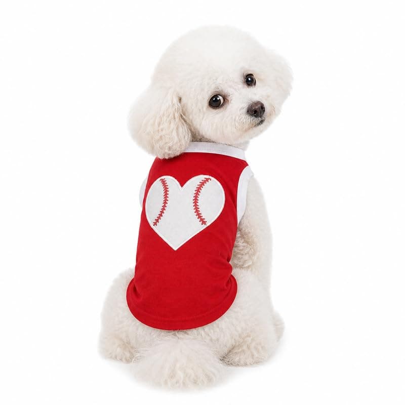 Petitebella Baseball Heart Puppy Dog Shirt (Red, Small)