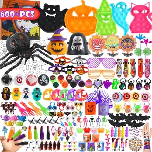600Pcs Halloween Party Favors for Kids Halloween Toys Bulk Fidgets for Party Supplies Halloween Treats Non Candy Goodie Bag Stuffers School Gifts Classroom Carnival Prizes Treasure Box Toy Chest